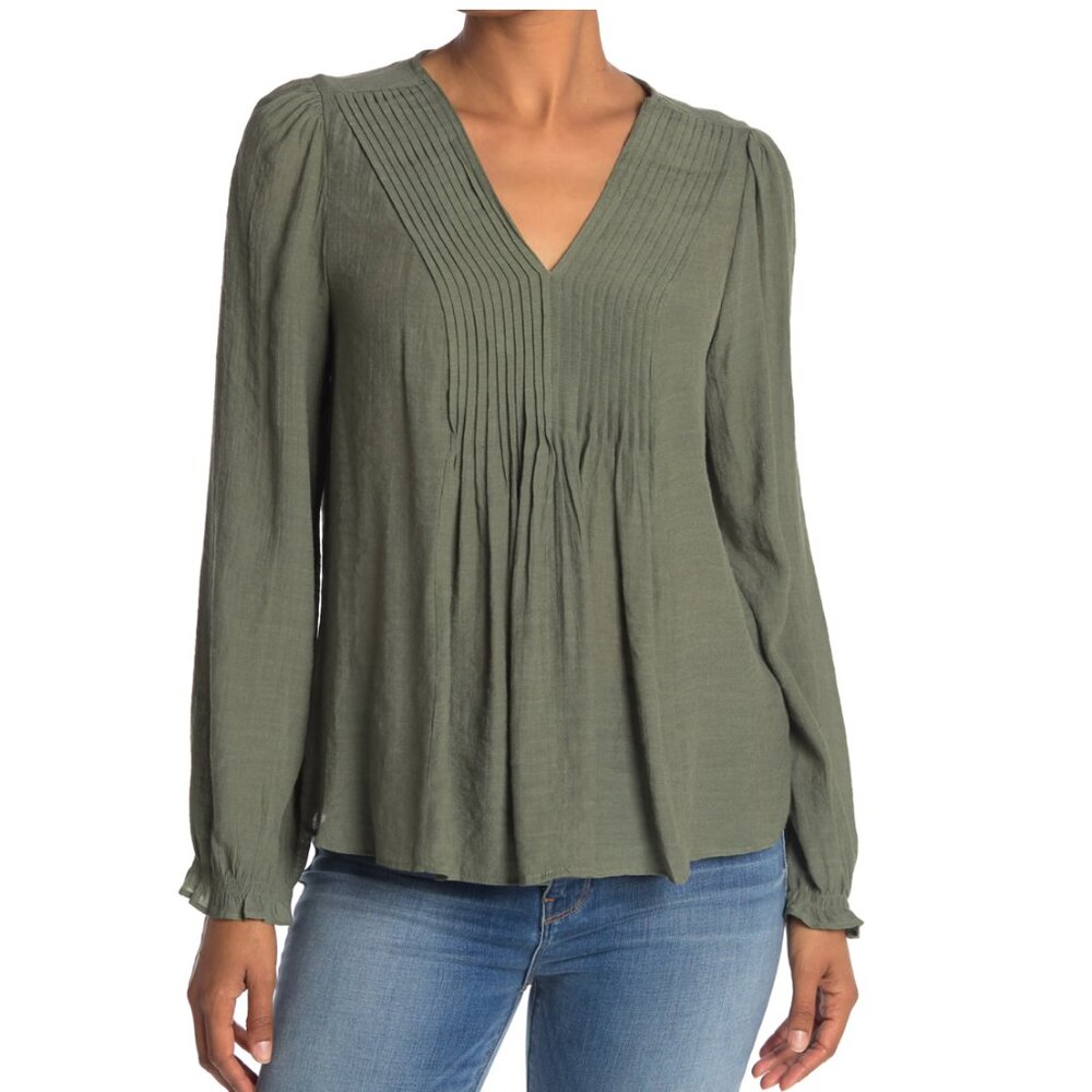 NANETTE LEPORE V-neck Pleated Blouse In Prairiesage green sz S